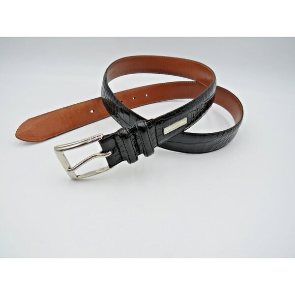 Polo Ralph Lauren Belt Mens 40 Black Leather Croc Embossed Dress Made in USA - Picture 1 of 9